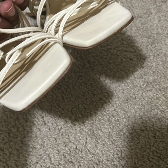 Aeyde Women's 41.5 Strappy Slide Sandals Ivory Cream Block Heel Dressy Neutral - Picture 7 of 12